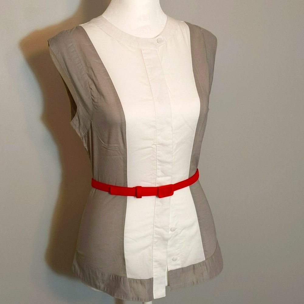 Belted Color Block Button Down - Picture 2 of 12